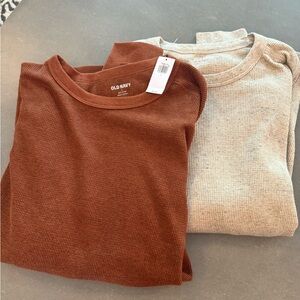 Old Navy Crewneck Long Sleeve Brown and Cream Soft Knit Pair of Two.